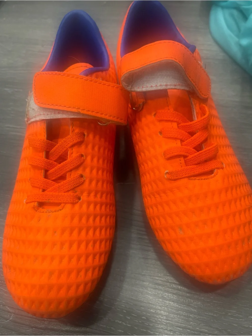 Kids Bright Orange Athletic Sneakers with Hook-and-Loop Strap cleats